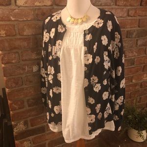 LOFT FLORAL CARDIGAN LARGE LIGHTWEIGHT DARK BLUE